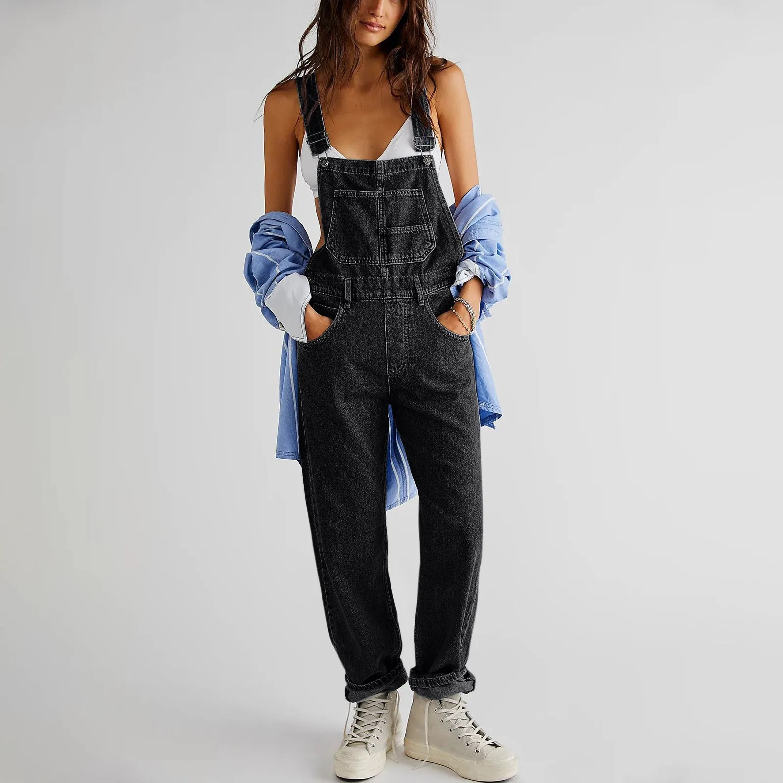 

Oversized Jumpsuit Overalls Retro Blue Denim Strap Pants For Women Spring Autumn Casual Loose High Waist Jeans Female Jumpsuit