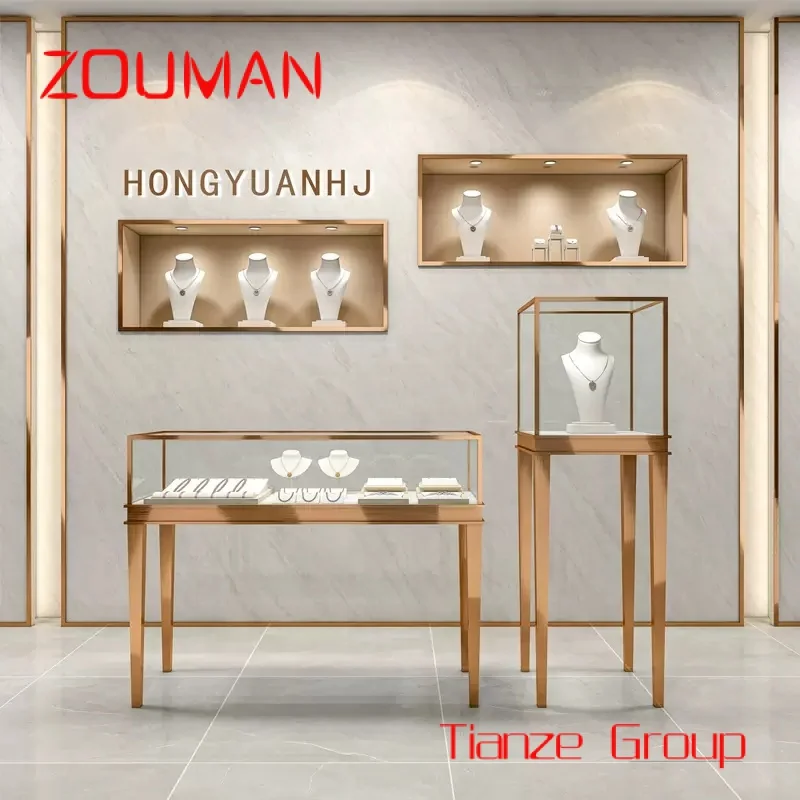 Custom , Free Design Luxury Retail Store Display Colorful Cabinets Glass Metal Jewelry Showcase Kiosk