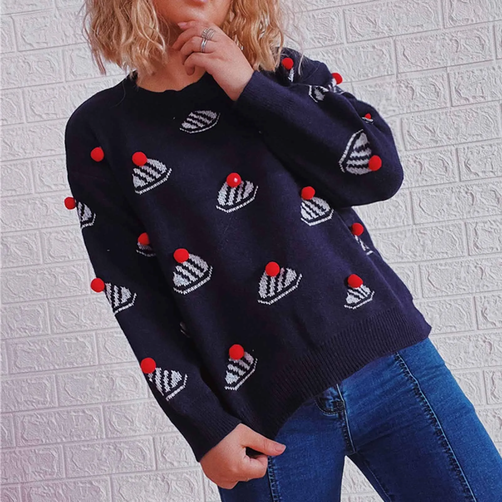 

Christmas Sweater Woman Women Round Neck Soft Pattern Knitted Christmas Sweater Women Winter Warm Pullovers Knitwear свитер