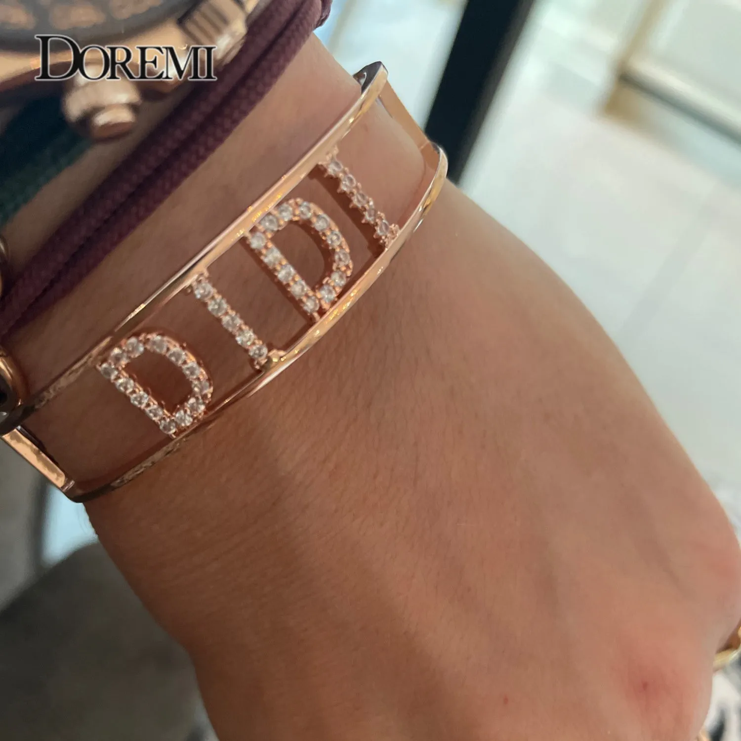 DOREMI 9MM Custom Zircon Name Bangles Closed Personality Letters/Numbers Custom Bracelet Jewelry  Custom Bracelet & Bangle Women doremi 9mm letter colorful zircon cuff bangle custom initial name hallow bangle personalized adjustable women gifts jewelry