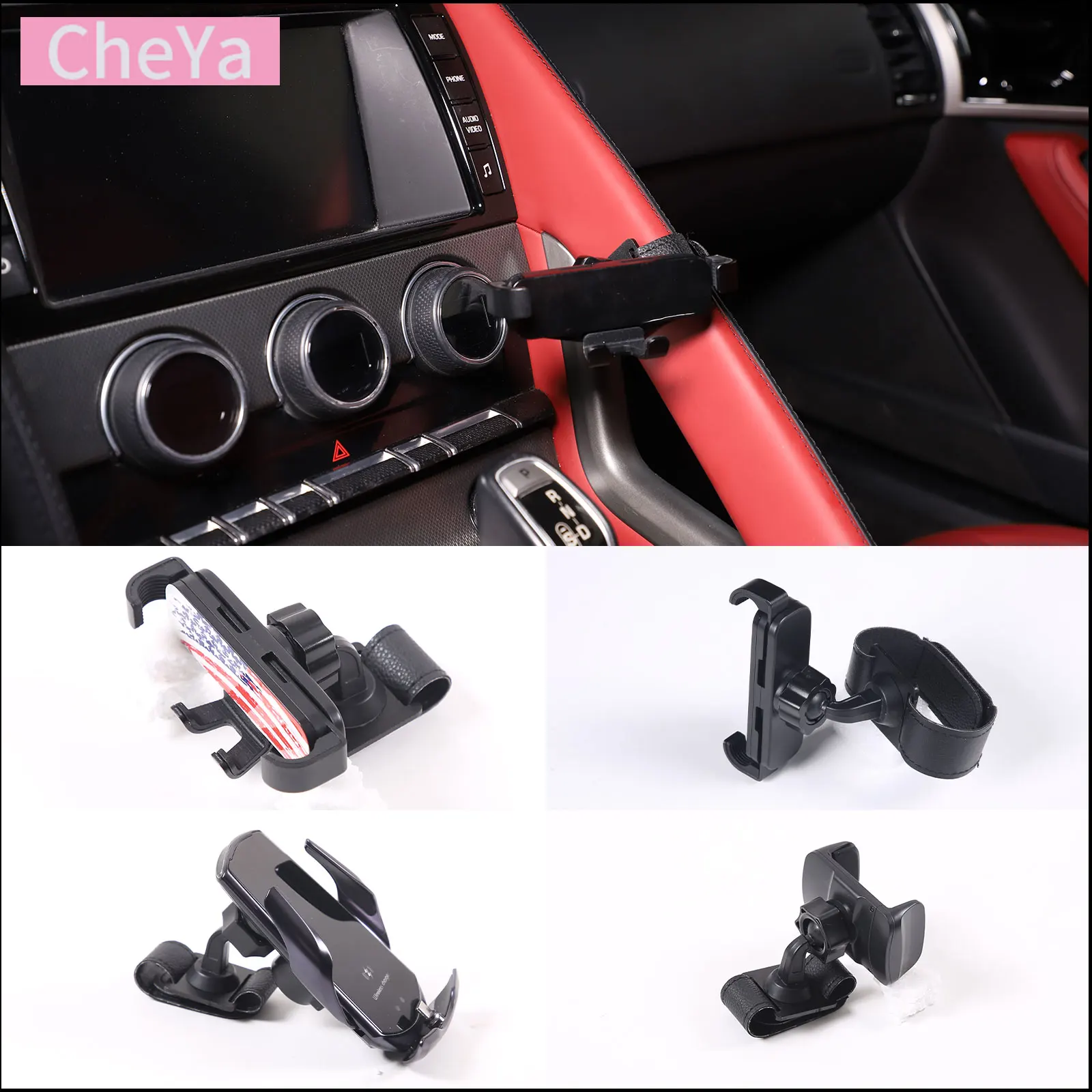 

For Jaguar F-TYPE 2013-2023 Car Central Control Mobile Phone Bracket Navigation Mobile Phone Rack ABS+ alloy+Leather Accessories