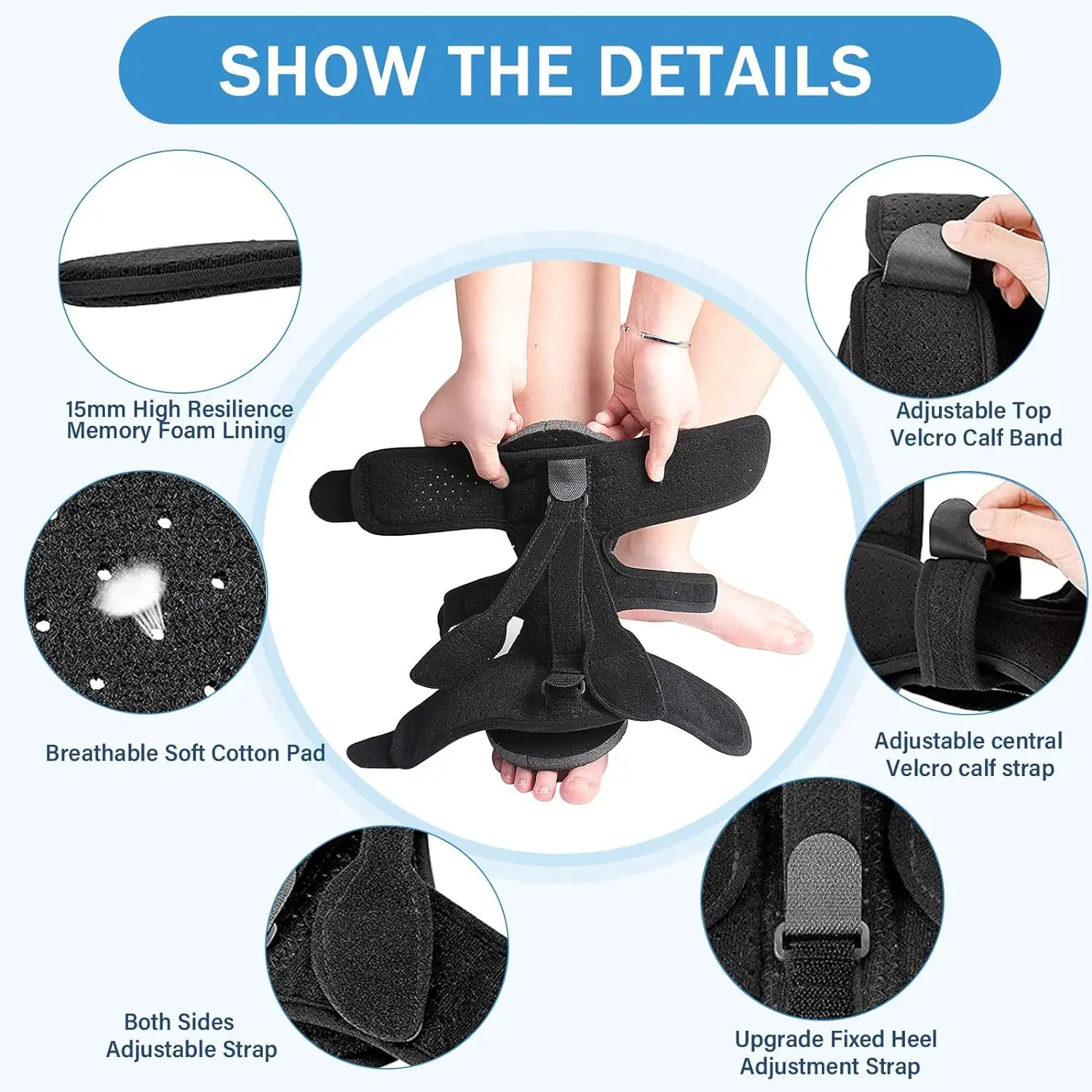 Foot Drop Splint for Heel Pain Tendinitis Three Fixed Straps Plantar Tendinitis Foot Support Plantar Fasciitis Night Splint