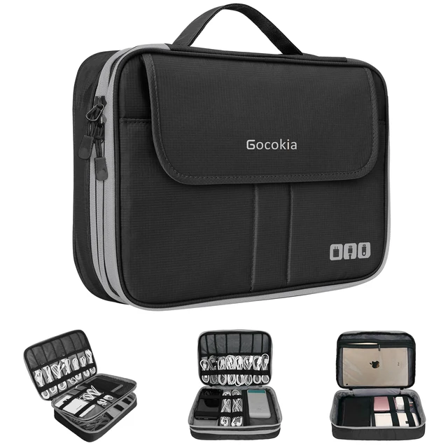 Coxeer Electronics Organizer Waterproof Portable Travel Gadget Bag Cable Storage Bag, Black