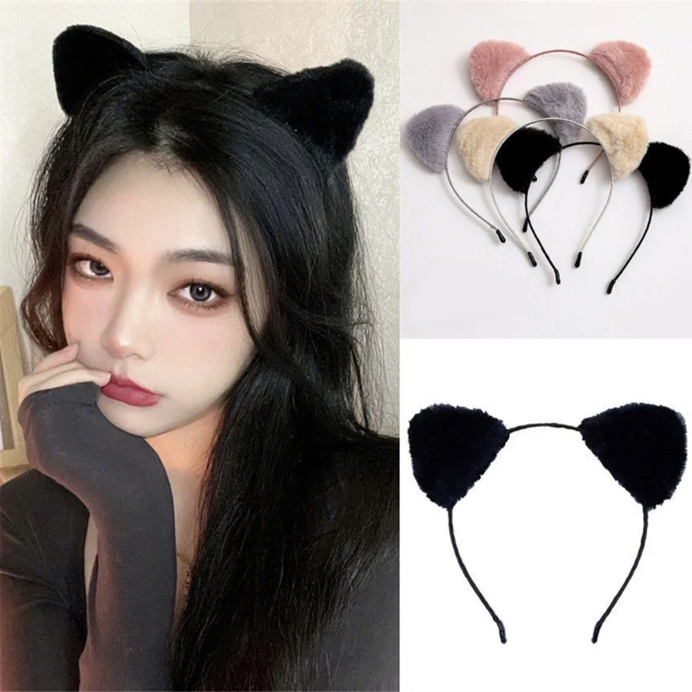 

Cute Anime Cosplay Hair Hoop Plush Cat Ears Headband Fluffy Non-slip Head Hoop Hair Accessories Face Wash Makeup Hairbands