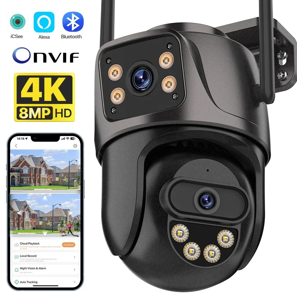 Security Camera 4K 8MP PTZ camera dual lens dual screen IP camera outdoor 4MP HD automatic tracking security protection CCTV