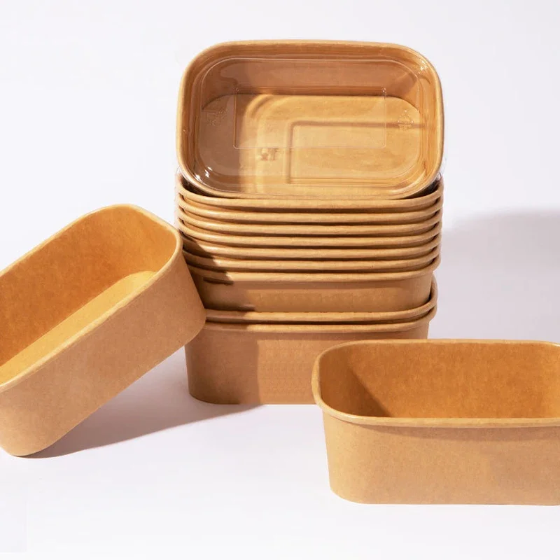 10Pcs/Set Disposable Paper Lunch Box Food Storage Containers With Lid Fruit Salad Cake Box Kitchen Accessories Party Supplies