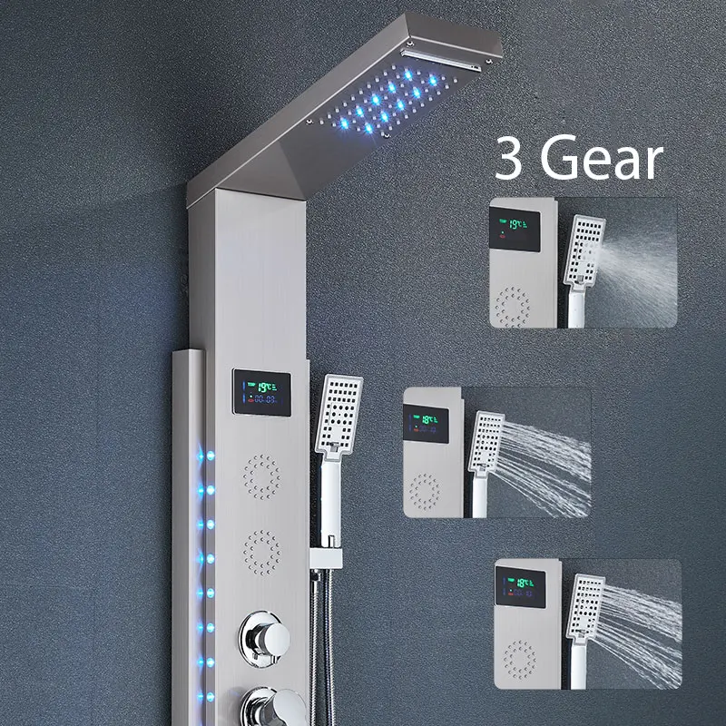 ULGKSD Full Faucet Set System LED Bathroom Showers Panel Hot&Cold Shower Column Rainfall And Waterfall Faucet Bathroom Mixer Tap 4