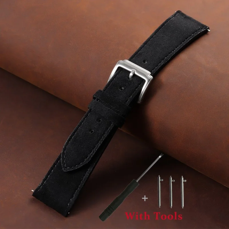 Universal Vintage Suede Leather Watch Strap with Quick Release and Tool