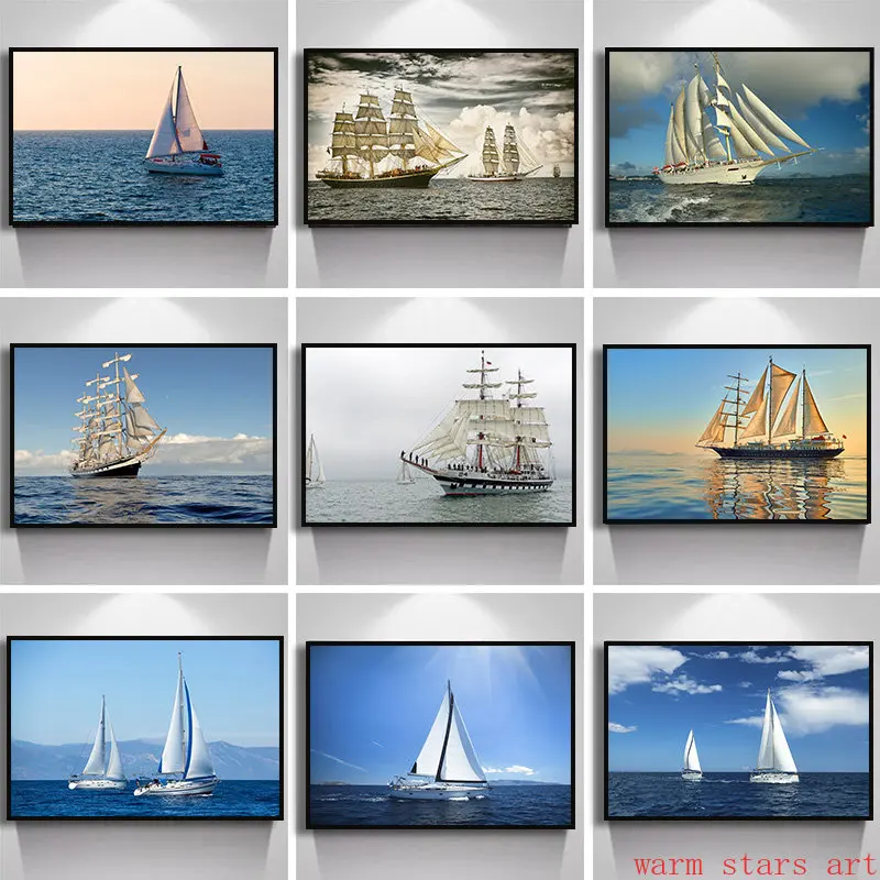 Modern Seascape Poster Ship Sailing In The Wave Canvas Painting Wall Art Picture Decorazione Per Soggiorno Nordic Home Decor