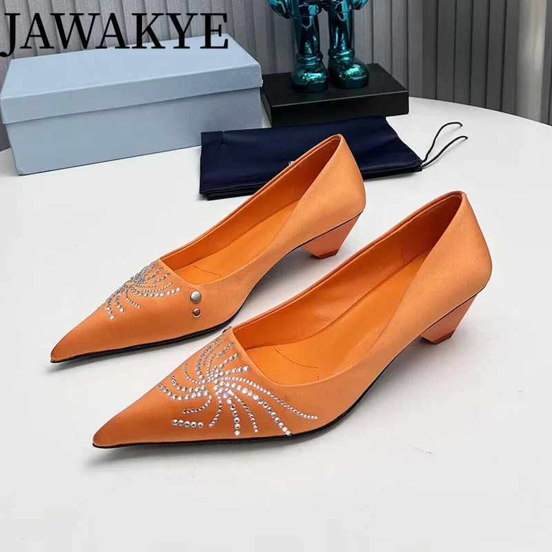 

Luxury Designer Satin Pumps Brand Dress Lady Chunky Heels Pointed toe Shoes Formal Career Shoes Slip-on Basic Pumps Shoes Women