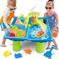 Summer Beach Water Table for Toddlers 4-in-1 Outdoor Play Table Rain Showers Splash Pond Toys 24 PCS Sensory Activity Sand Table 1