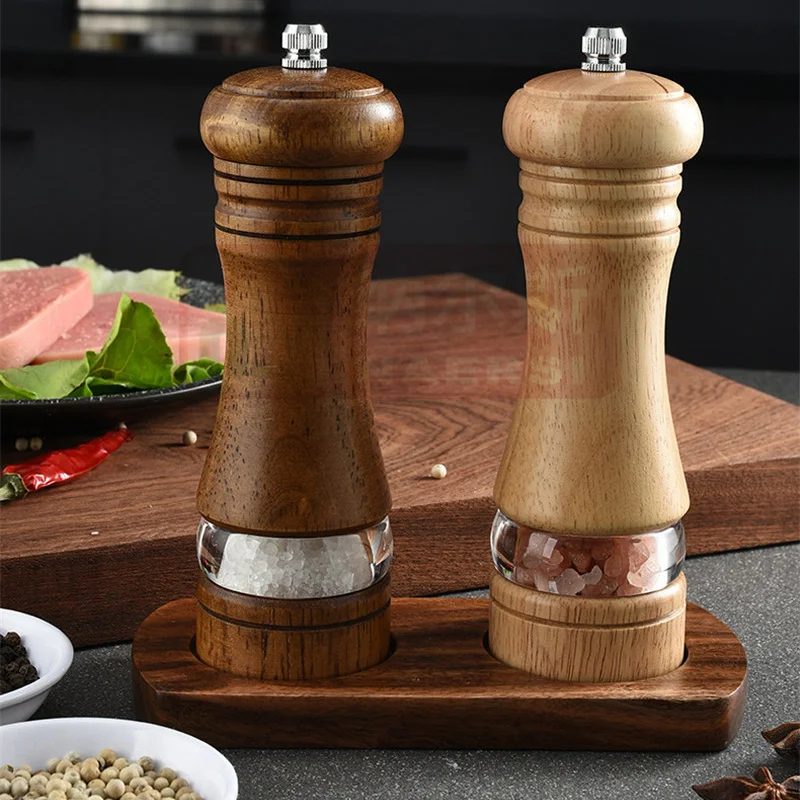 Salt & Pepper Mills Manual Natural Wooden Spice Mills Adjustable