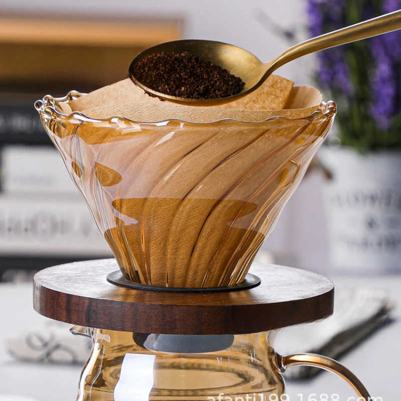 

Electroplated Coloured Household Glass Cloud Jug Set Sharing Pot Coffee Filter Mug with Black Walnut Wooden Tray Coffee