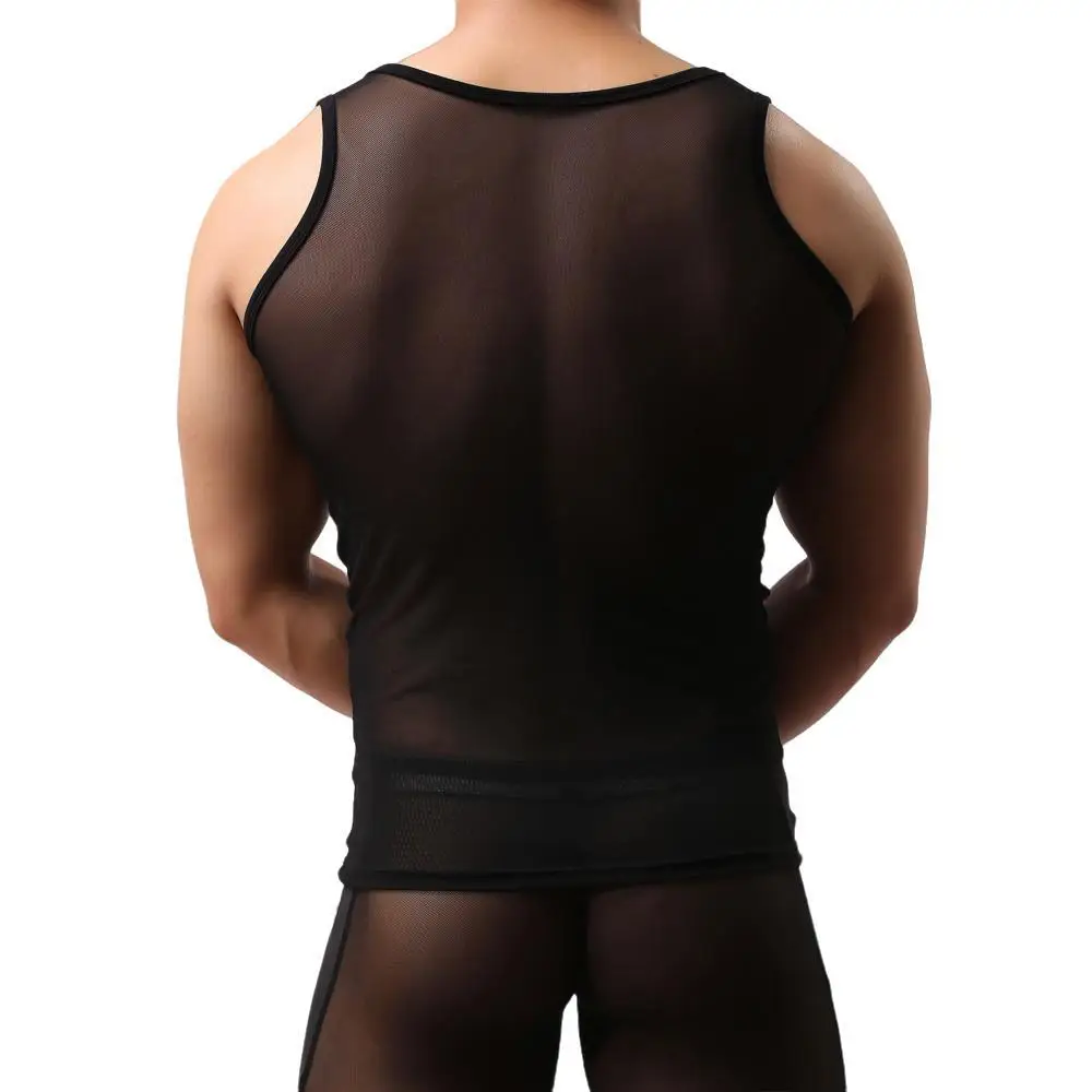 Men Mesh T Shirt Transparent Undershirt Mens Tank Tops See-Through Sleeveless Shirt Sexy Men Singlets Bodybuilding Fitness Mesh Vest