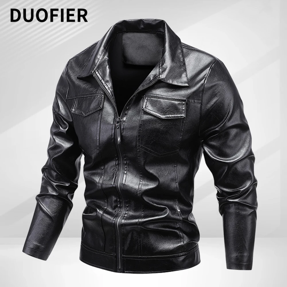 

Autumn Winter Men's Retro Leather Jacket 2023 Classic Pocket Zipper PU Jackets Fashion Trend Motorcycle Coats Slim Men Clothing