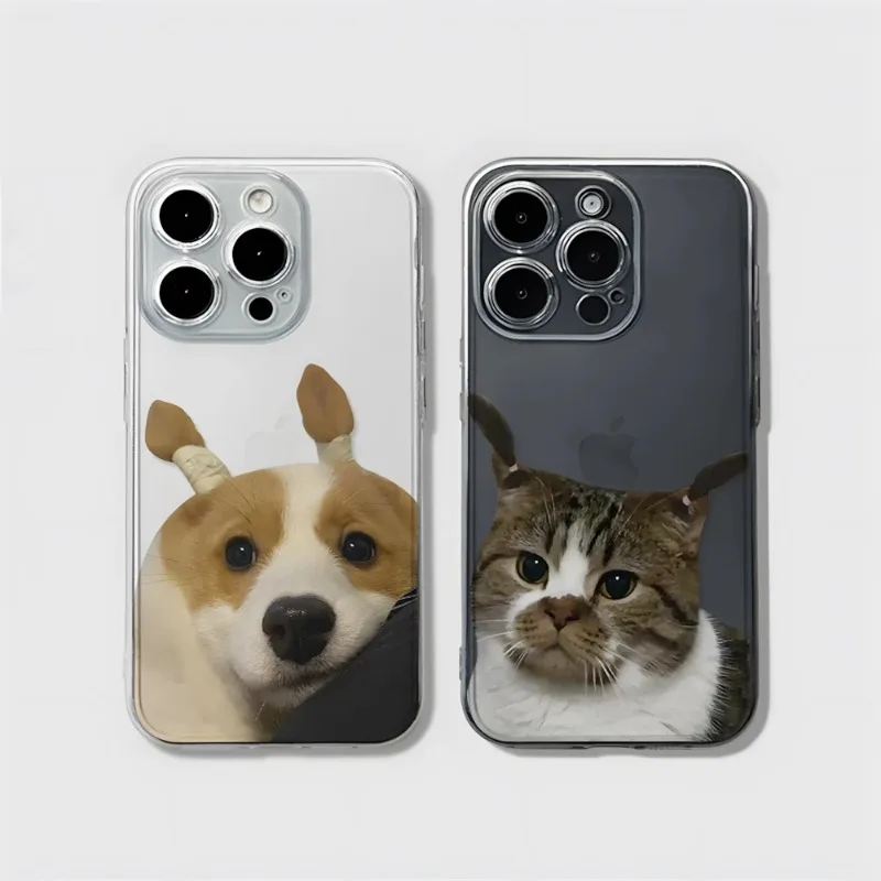 Adorable Cat and Dog Couples Soft Transparent Phone Case Cover