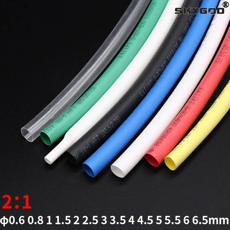 Heat Shrink Tube Polyolefin Insulated Cable Wire Protect Sheath 2M Dia 0.6 0.8mm 1mm 2mm 3mm 4mm 5mm 6mm 2:1 Shrink Ratio heat shrink tube heat shrink tubing cable wire protector heat shrink tube kit heat shrink cable sleeve cable sleeve protector protective sleeve