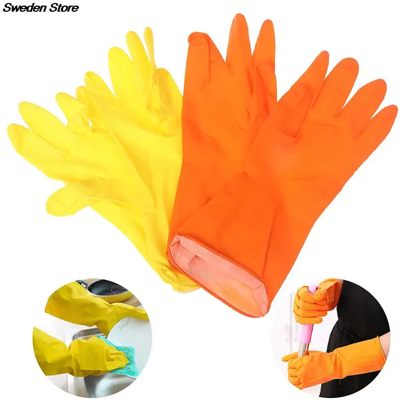 Long Sleeve Gloves Kitchen Dishewashing Gloves House Cleaning Water-proof Latex Plus PVC Washing Cleaning Tools