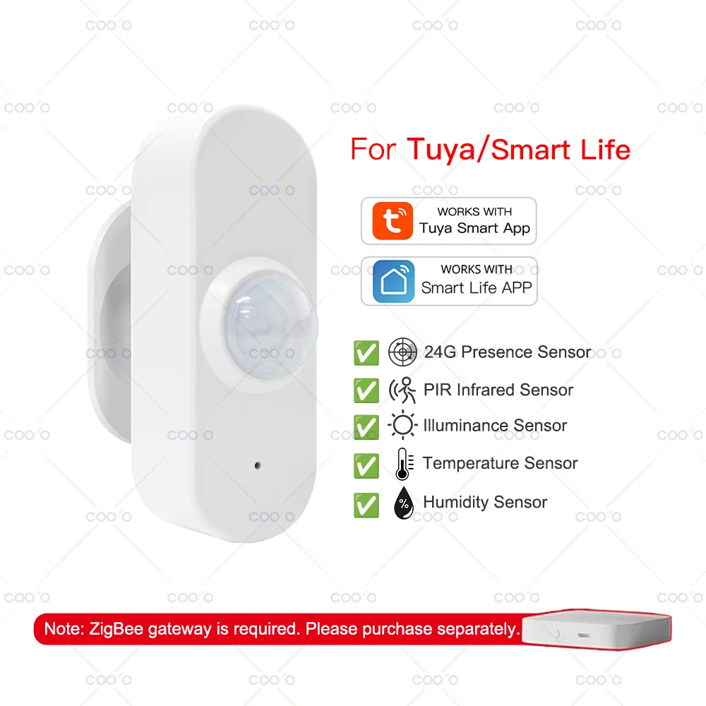 24G MmWave Radar Human Presence Sensor+PIR Motion Sensor Light Temperature Humid