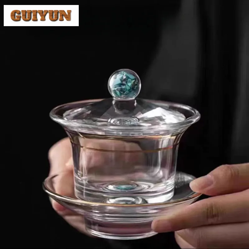 150ml Boutique Turquoise Crystal Glass Gaiwan High Borosilicate Tea Tureen Tea Brewing Cover Bowl Teaset Supplies Ornaments Gift