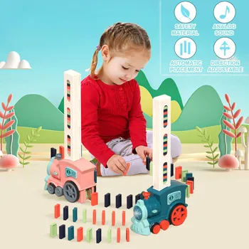 Kids Domino Train Car Set Sound Light Automatic Laying Domino Brick Colorful Dominoes Blocks Game Educational DIY Toy Gift 1