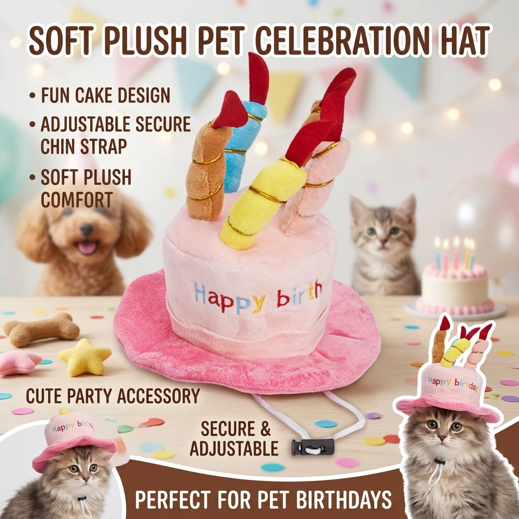 Pet Birthday Party Hat Set for Cats and Dogs - Elastic, Comfortable, Bite-Resistant, and Durable Photo Prop Gift