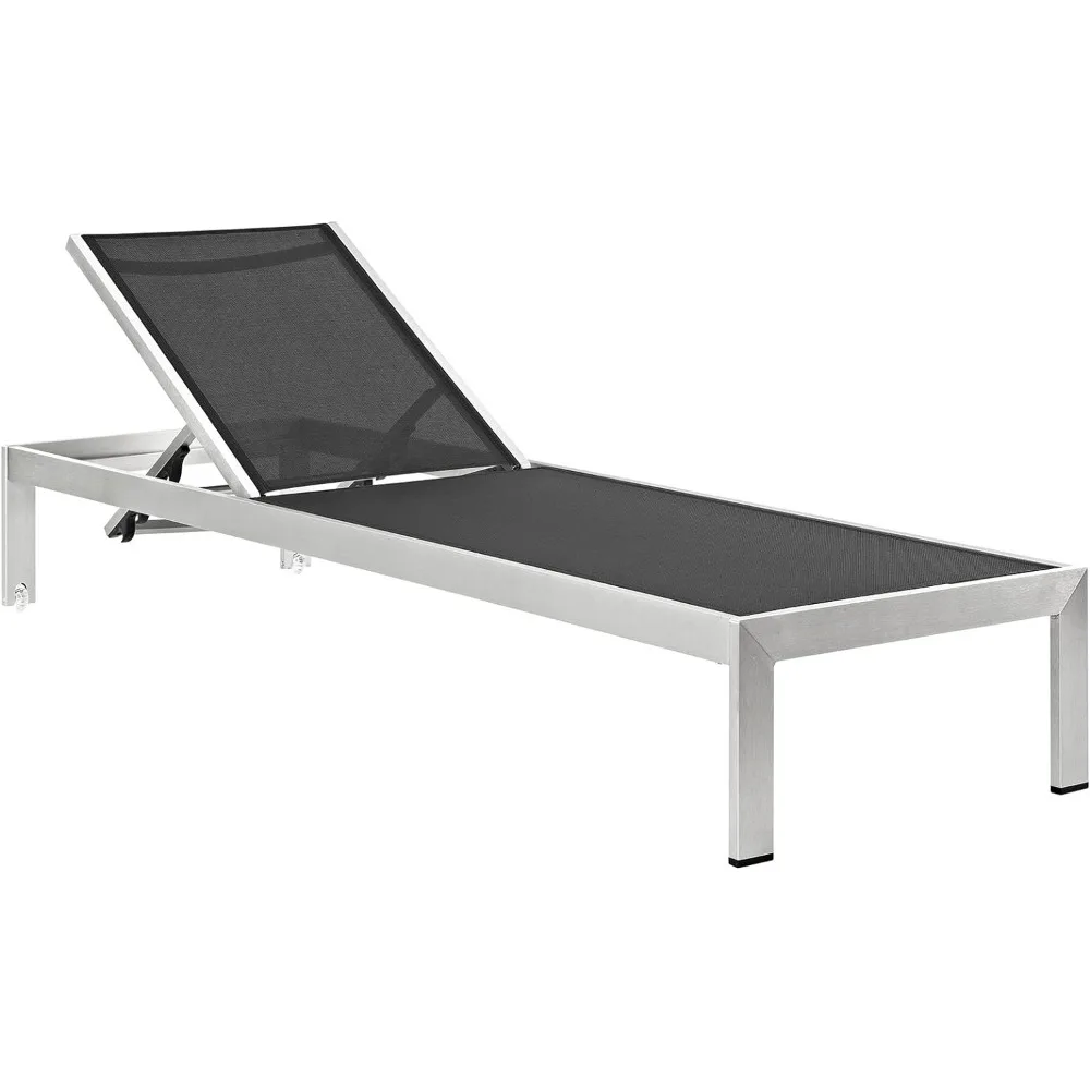 

Sun Loungers Aluminum Mesh Outdoor Patio Poolside Chaise Lounge Chair in Silver Black Sun Loungers