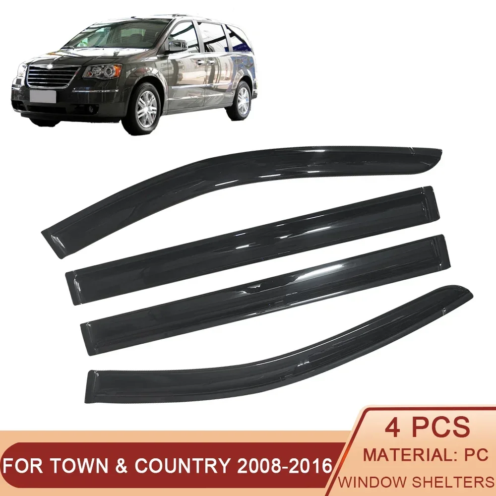 

For Chrysler Town Country Grand Voyager 2008-2016 Black Tinted Car Side Window Visor Awnings Shelters Rain Guard Door Ventvisor