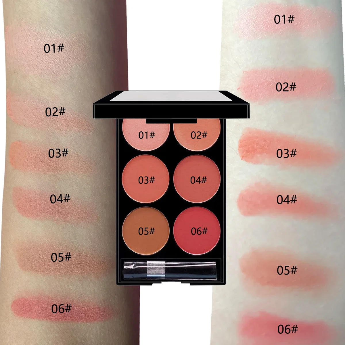 6-color blush and contouring all-in-one palette, pearlescent matte powder makeup palette 3