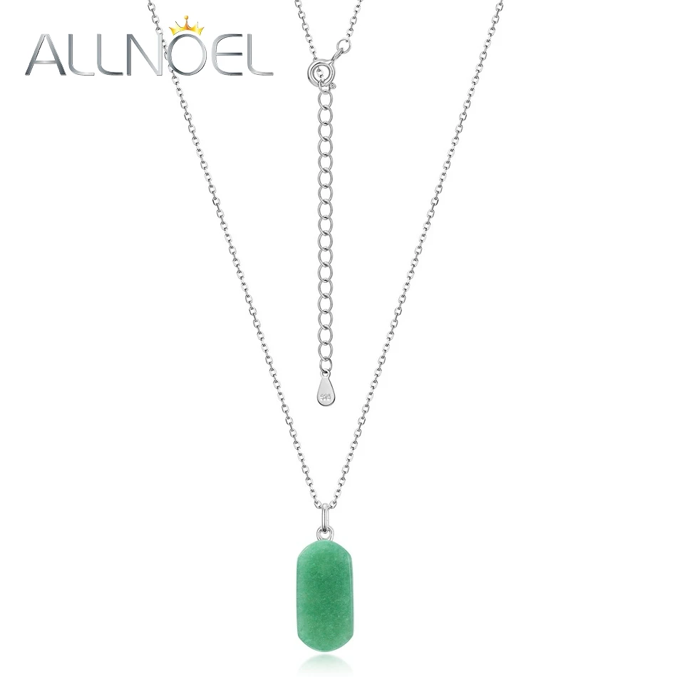 

ALLNOEL Natural 10*20mm Green Aventurine Jade 925 Sterling Silver Pendant Necklace For Women Gemstone Vintage Gift Fine Jewelry