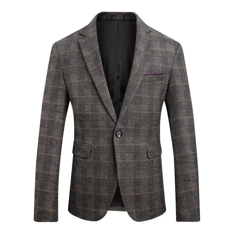 Men Suits Jackets British Style Vintage Plaid Blazer Casual Slim Fit Single Button Plus Size M-5XL