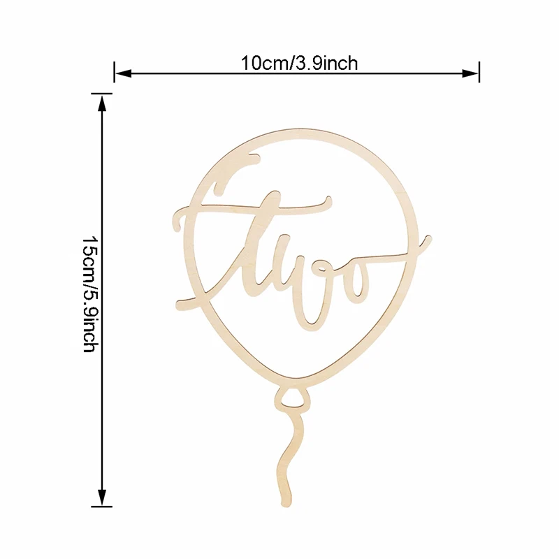 1pc Holz Kuchen Topper Geburtstag Kuchen Dekoration Zwei/I M Zwei NIEDLICH/zwei Wild/Ballon form Brief Holz Kuchen Einsatz Party Liefert – Detail 5