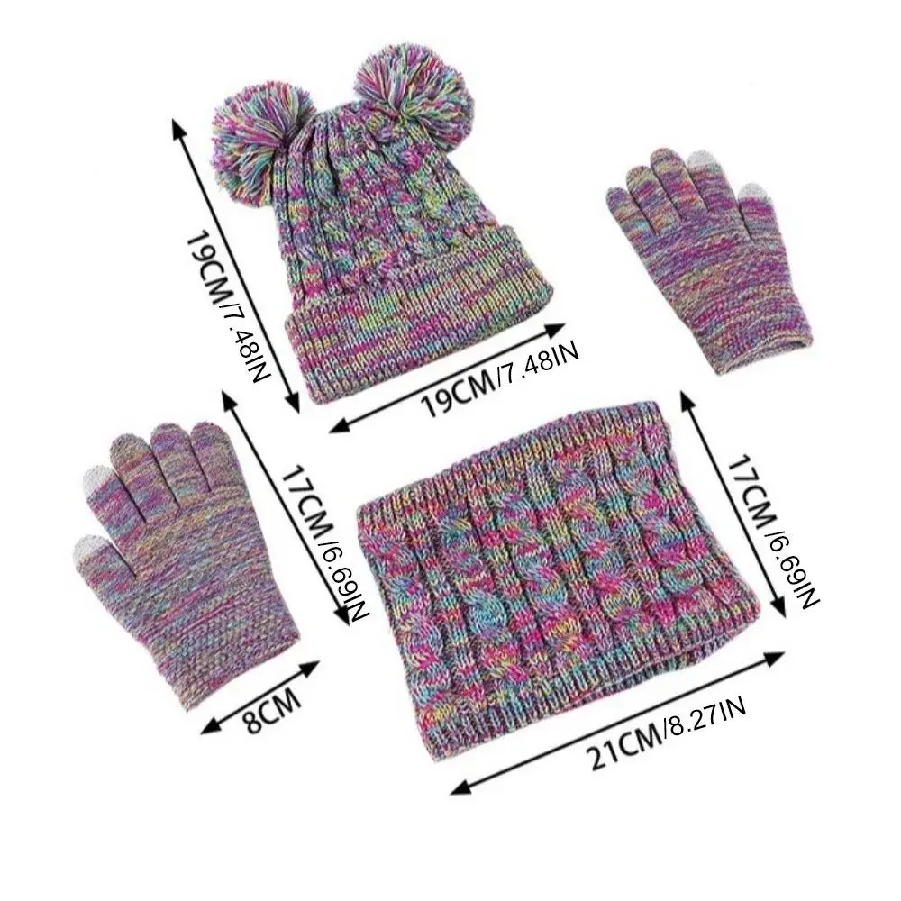Cute Pompom Baby Hat Scarf Gloves Set Warm Ears Thickened Toddler Knitted Hats with Velvet Multicolor Hat Set Autumn Winter