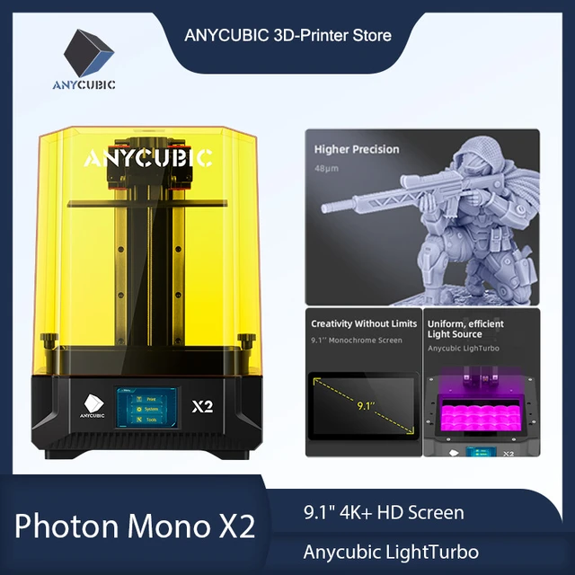 ANYCUBIC 3D Printer Photon Mono X2 9.1 4K+ HD Screen Printing Size  20x19.6x12.2cm Dual