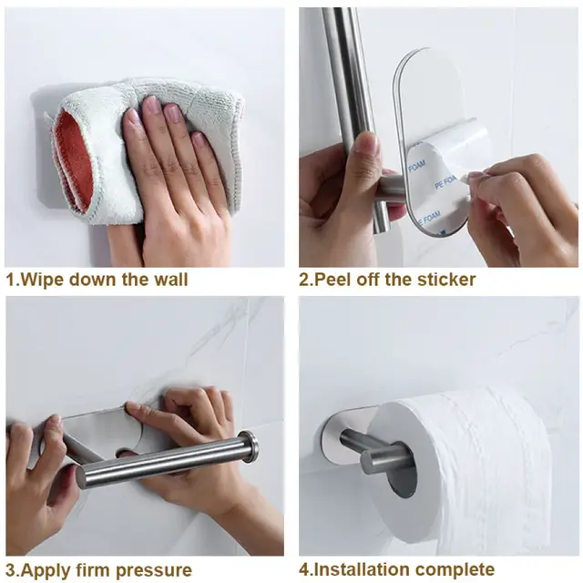 Porte-serviettes en papier toilette auto-adhésif, porte-rouleau de papier sans poinçon, support de rangement à crochet de cuisine, support mural en acier inoxydable 6