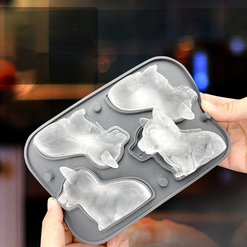 Food Grade Silicone Ice Mold with Clear Funnel-type Lid 3D Dachshund Corgi Ice Cube Mold, Pet shapes Shape Ice Cube Tray