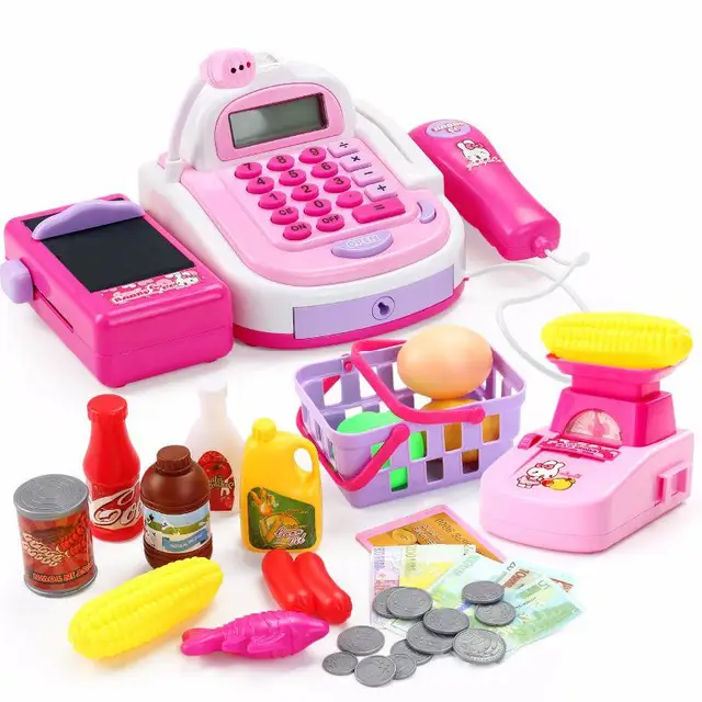 Pretend Play House Toy Children's Simulation Supermarket Cash Register Upgraded Version With Electronic Scale Kid Game Toys 4
