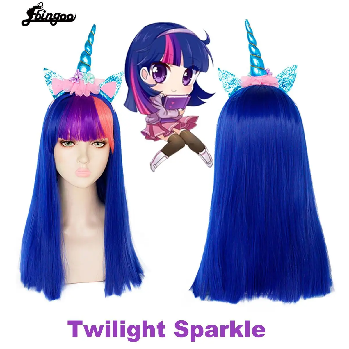 Ebingoo Synthetic Wig My Little Pony Unicorn Twilight Sparkle Long Straight  Royal Blue Cosplay Wig With Rainbow Bangs+headwear - Synthetic Wigs(for  Black) - AliExpress