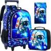Rolling Backpack for Boys, Kids Roller Wheels School Bookbag with Lunch Bag, Wheeled School Bag for Children 1