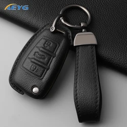 Premium Leather Car Key Case Cover with Key Chain Holder (Black Set 3)