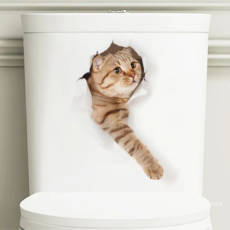 Cartoon Hole Cat Toilet Sticker Bathroom and Bathroom Beautification Decoration Toilet Lid Waterproof 3D Self-Adhesive Sticker