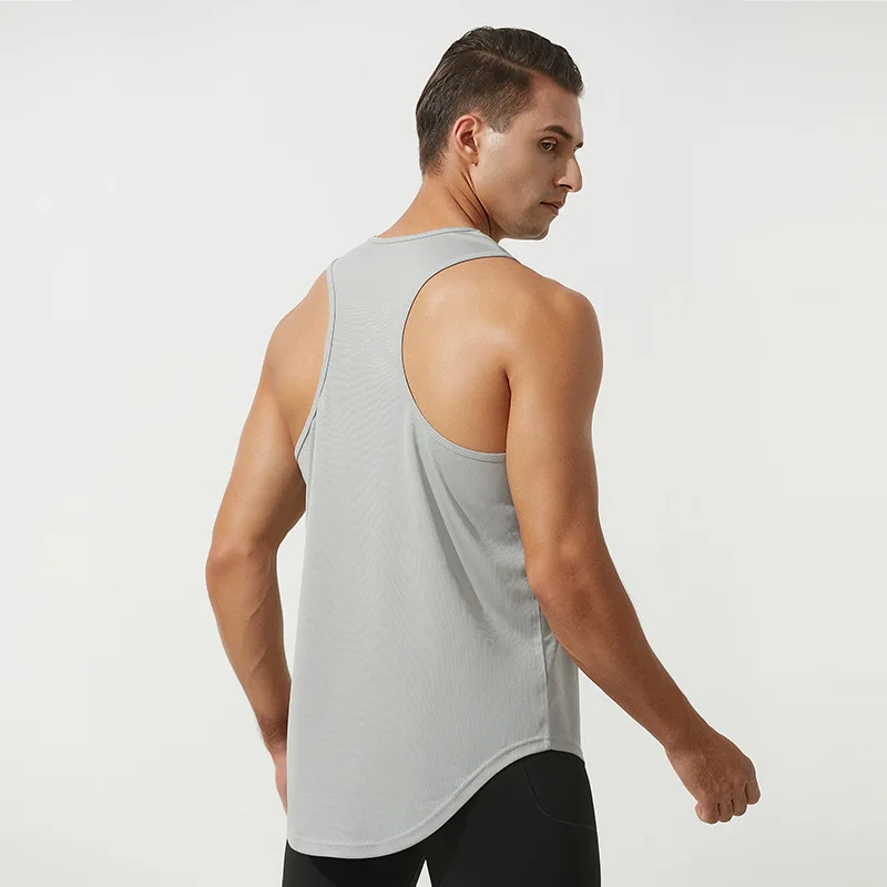 Summer Men&s Sports Fitness Training Vest Basketball Running Quick-drying Casual Sleeveless Solid Color Waistcoat Gy