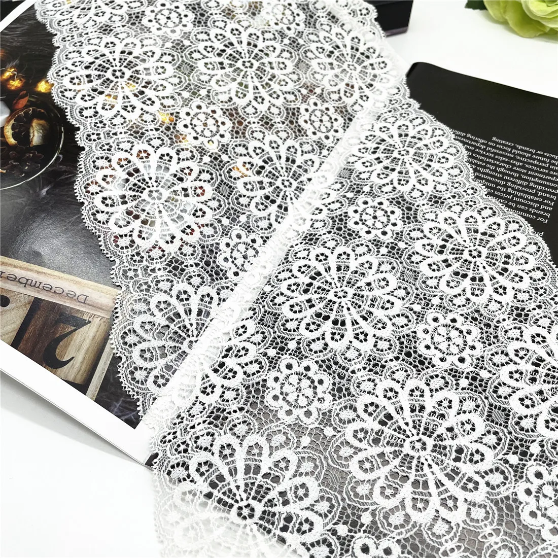 3y/lot Width 20cm White Elastic Stretch Lace Trim Clothing Sewing Craft DIY Apparel Fabric Lace Garment Accessory Lingerie 1