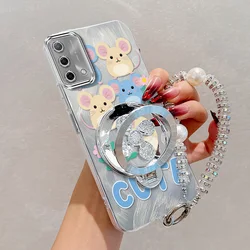 Cute Mouse Phone Case Set with Lanyard and Stand - 3 Piece Bundle - OPPO F19 (Silver)