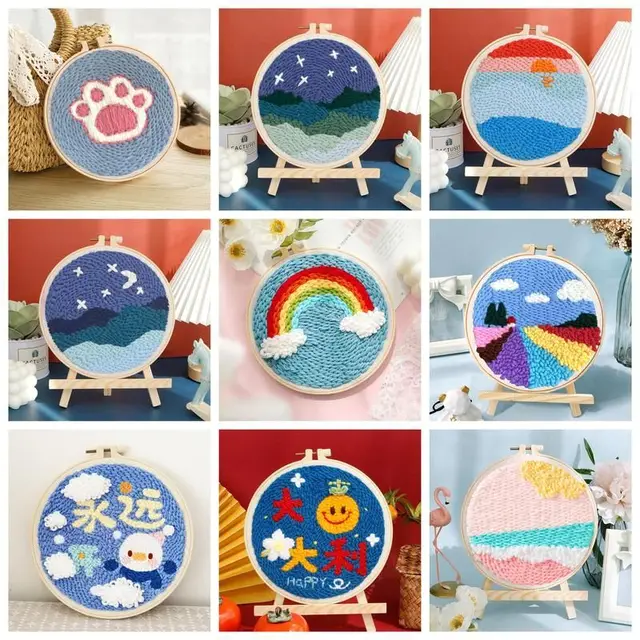 CHENISTORY DIY Punch Needle Embroidery Starter Kit with Pattern and Instructions Cross Stitch Kit Landscape Pattern Handicraft 1