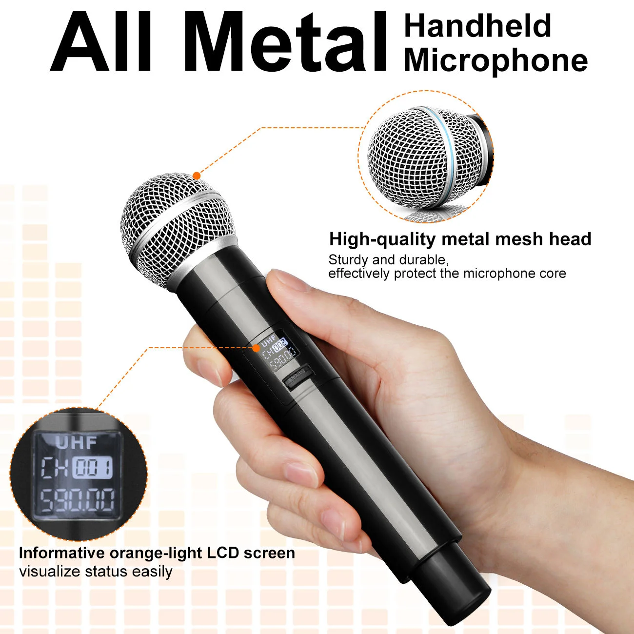 FLALWREO Wireless Microphone Handheld 4 Channel UHF Fixed Frequency Dynamic Microphone For Karaoke