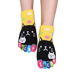 Women Socks Harajuku Letter Cute Cats Patchwork Dot Cotton Kawaii Funny Five Finger Socks For Girls Chrismas Gift Toe Calcetines