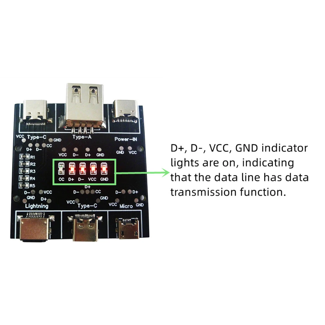 Multifunction USB Cable Tester USB A to Type-C Micro Short Circuit on off Data Cable Test Tool UD11A03 DC 5V 10-20MA