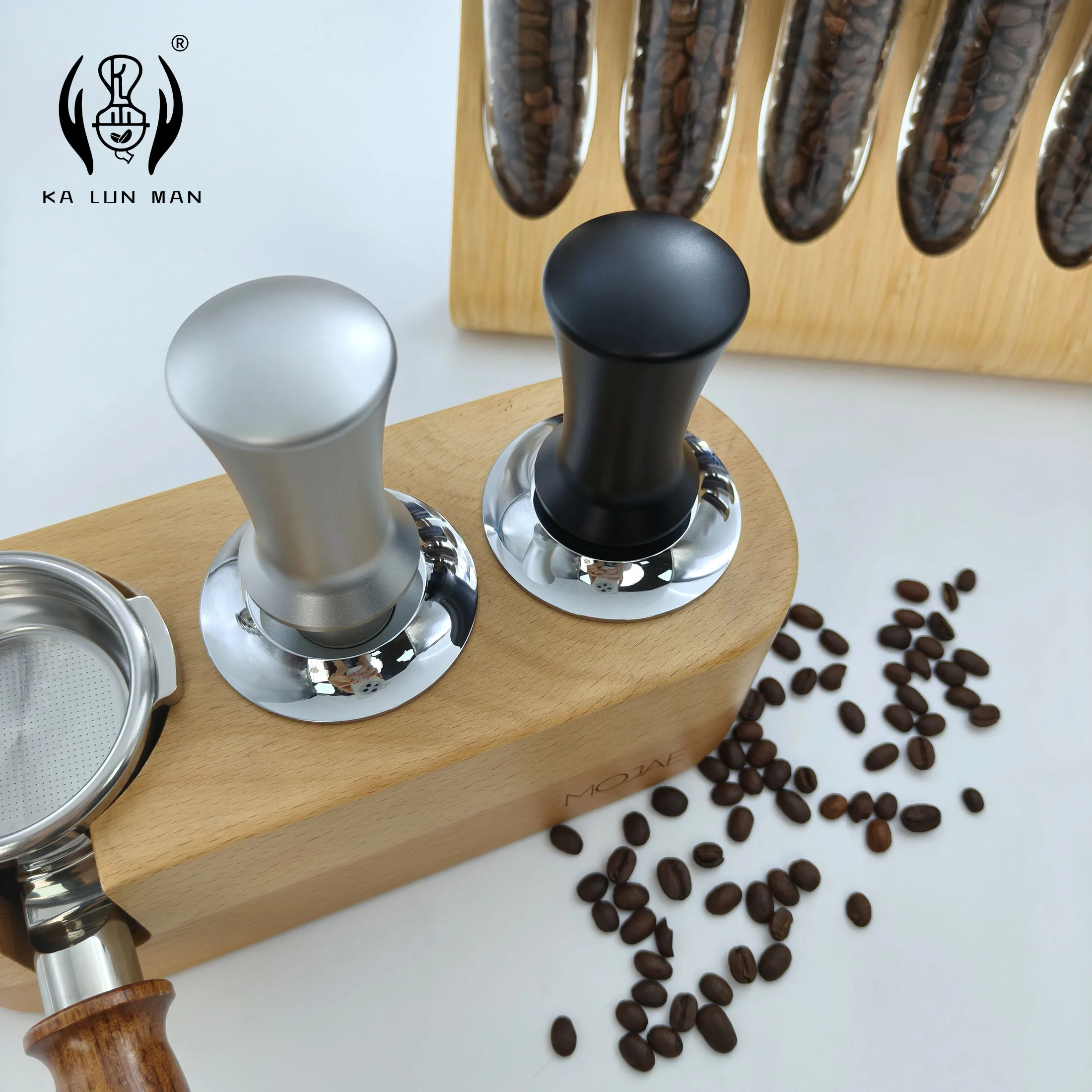 Espresso tamper stainless steel Threaded bottom aluminum alloy body available in silver and black dimensions:51.53.58mm. 1PC