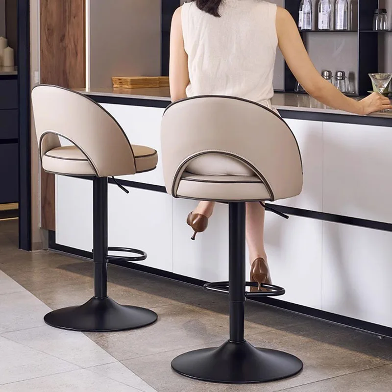Nordic Modern Bar Chairs Dining Room Beige Beautiful Luxery Bar Stool Adjustable Height Confort Taburetes De Home Furniture